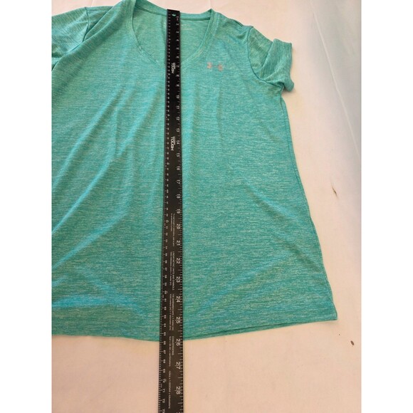 Under Armour Women's S Loose Fit Athletic V-Neck Shirt Heat Gear Teal - Picture 6 of 6